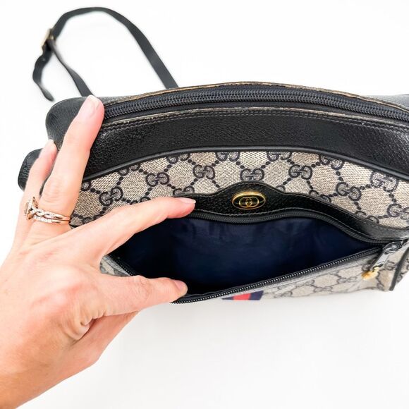 Gucci GG Ophidia Monogram Web Stripe Crossbody Shoulder Bag Navy Vintage Purse - Picture 11 of 14